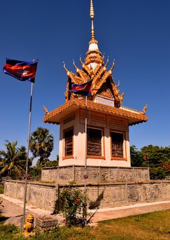 Closeup of the memorial for the victims of the Khmer Rouge in Battambang, Cambodia