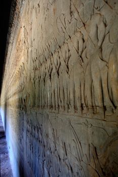 View of the bas-reliefs of the beautiful temple of Angkor Wat, Cambodia