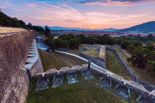 Old city walls in Pamplona. Pamplona, Navarre, Spain.
