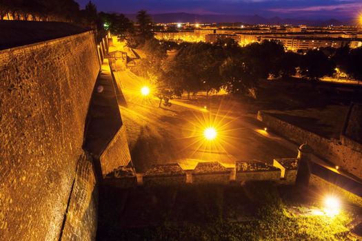 Old city walls in Pamplona. Pamplona, Navarre, Spain.