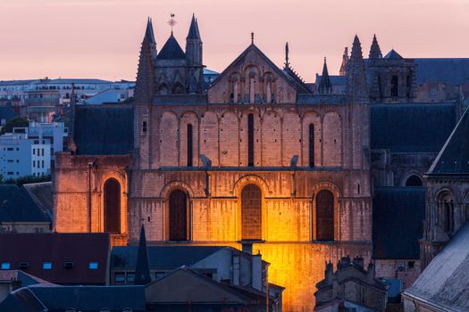 Panorama of Poitiers with Cathedral of Saint Peter at sunset. Poitiers, Nouvelle-Aquitaine, France.