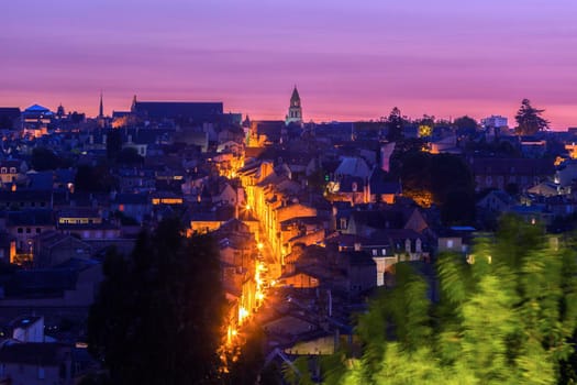 Panorama of Poitiers at sunset with Notre-Dame la Grande Church. Poitiers, Nouvelle-Aquitaine, France.