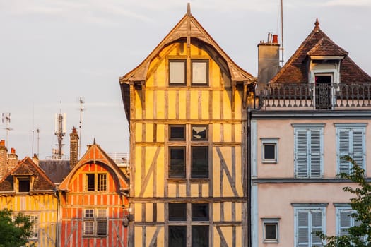 Old architecture of Troyes at sunset. Troyes, Grand Est, France.