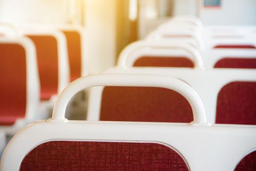 Seats in the train . Seats on public transport. Passenger transportation. Clean treated seats in public transport