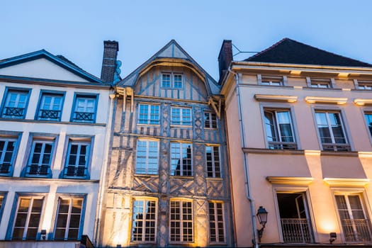 Old architecture of Troyes at night. Troyes, Grand Est, France.