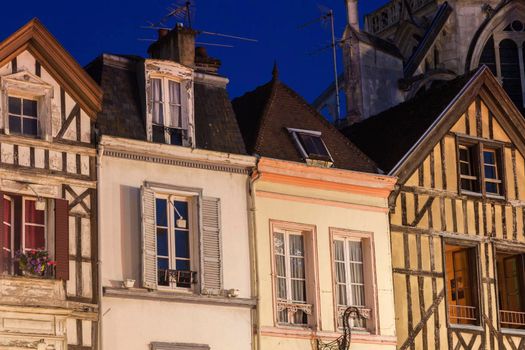 Old architecture of Troyes at night. Troyes, Grand Est, France.