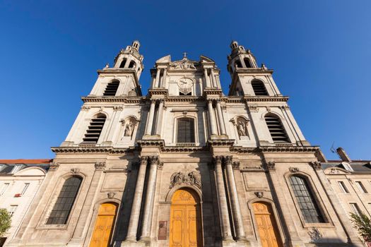 Nancy Cathedral and blue sky. Nancy, Grand Est, France.