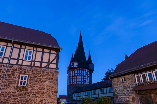 Town Hall and old tower in Neustadt, Germany. Neustadt, Hesse, Germany.