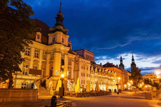 Legnica City Hall at evening. Legnica, Lower Silesian, Poland.