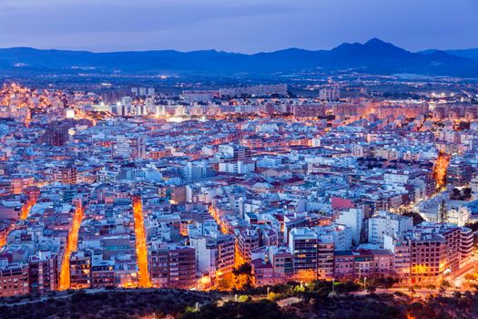 Panorama of Alicante at night. Alicante, Valencian Community, Spain.