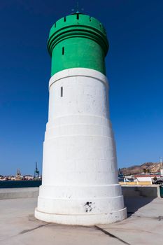 White lighthouse in Cartagena. Cartagena, Murcia, Spain.