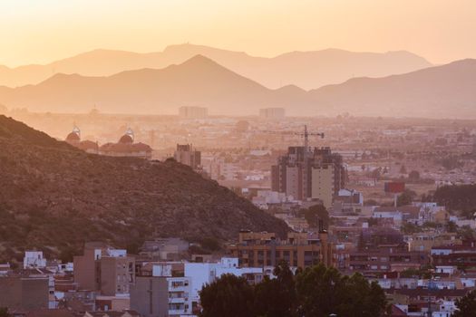 Panorama of Cartagena at sunset. Cartagena, Murcia, Spain.