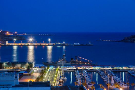 Port of Cartagena at night - aerial photo. Cartagena, Murcia, Spain.