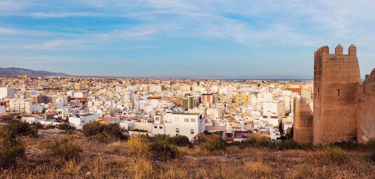 Wall of Jayran and Almeria panorama. Almeria, Andalusia, Spain.