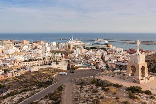 Architecture of Almeria - aerial photo at sunset. Almeria, Andalusia, Spain.