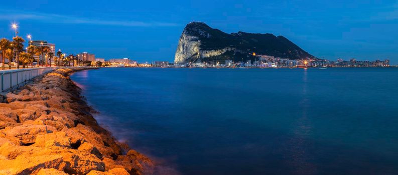 Panorama of Gibraltar seen from La Linea de la Concepcion. La Linea de la Concepcion, Andalusia, Spain.