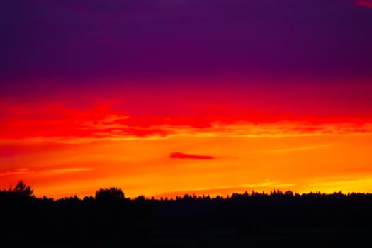 Sunset in the field during the rain . Summer landscape. A pink sunset. Evening light. Landscape. Nature. The sun is setting.