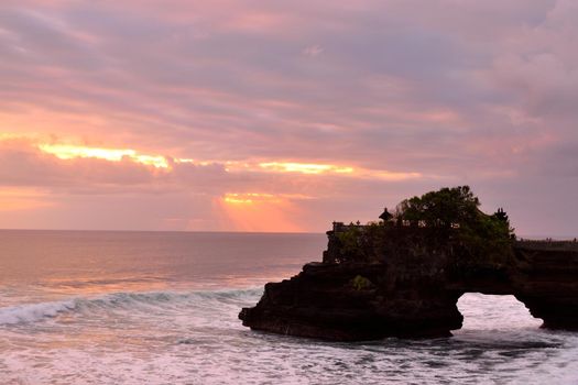 Beautiful view of Batu Bolong temple at sunset, Bali