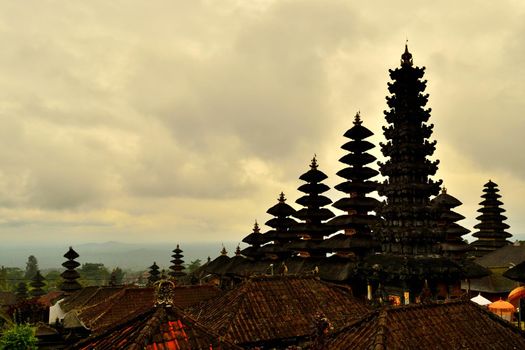 View of some sacred buildings in the Pura Besakih complex, Bali