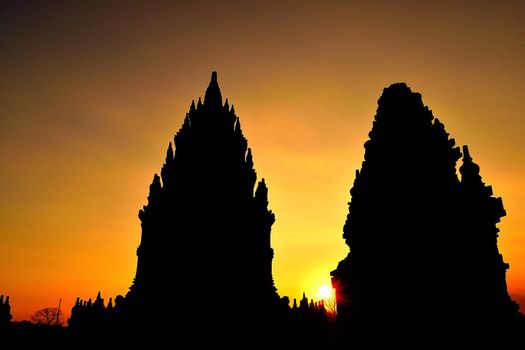 The wonderful Prambanan temple at sunset, Java island, Indonesia.