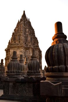 Sunset view of the Prambanan Hindu temple, Indonesia