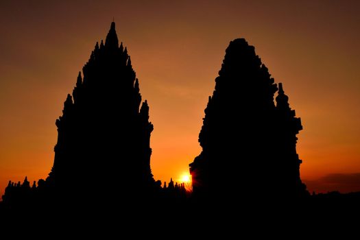 Sunset view of the Prambanan Hindu temple, Indonesia