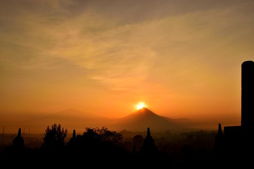 View from the Borobudur temple at sunrise, Java