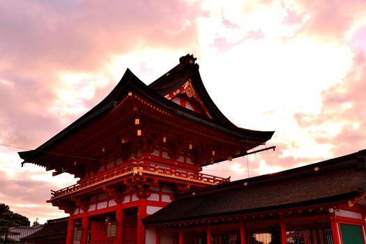 Closeup of the main gate of the Fushimi Inari shrine, Kyoto