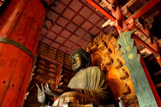 Closeup of the big Buddha statue in the Todai Ji temple, Nara