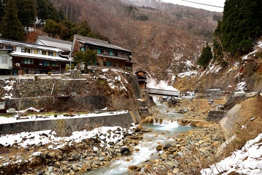 View of the valley in Jigokudani National Park, Japan