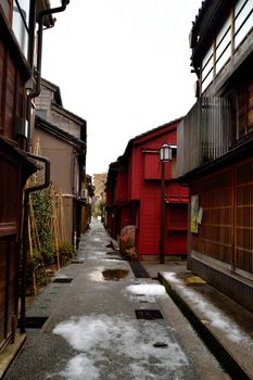 View of a classic japanese alley in Kanazawa, Japan