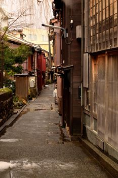 View of a classic japanese alley in Kanazawa, Japan