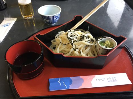 A simple dish of cold udon in Kanazawa, Japan