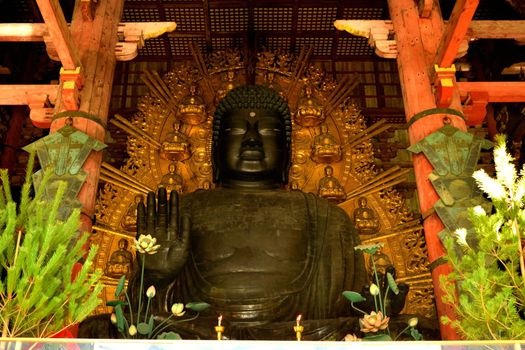 Closeup of the big Buddha statue in the Todai Ji temple, Nara