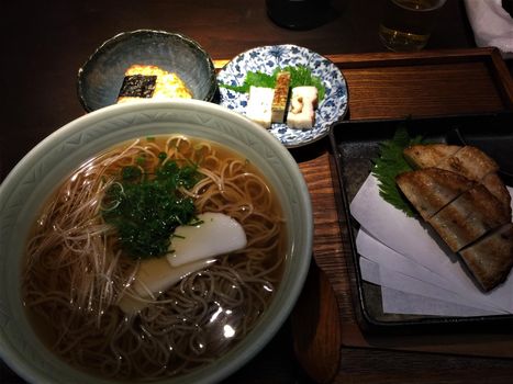 A delicious Japanese meal in Himeji: soba and onigiri