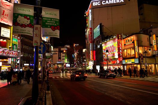 Night view of the amazing Shibuya district, Tokyo