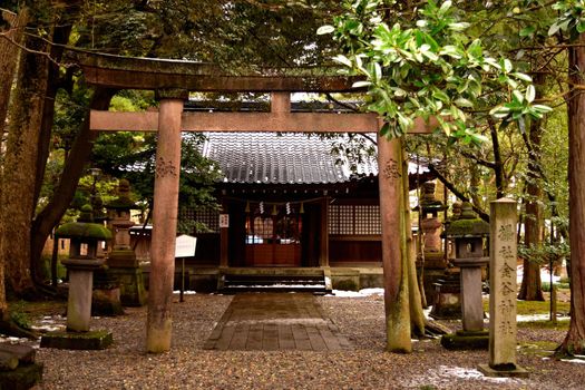 View of the Oyama shrine during the winter season, Kanazawa