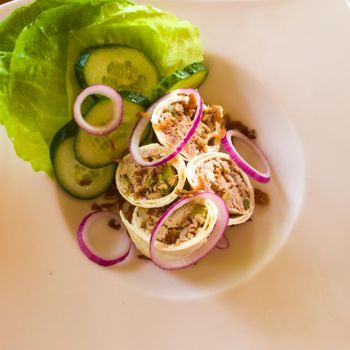 Delicious fresh dish of rolls stuffed with tuna and vegetables