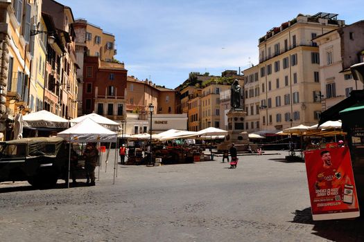 May 15th 2020, Rome, Italy: View of the Campo dei Fiori without tourists due to phase 2 of the lockdown
