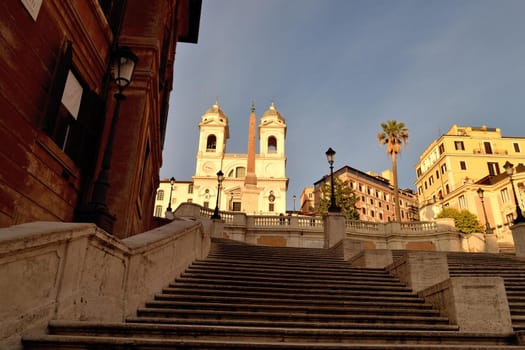 May 8th 2020, Rome, Italy: View of the Trinita dei Monti without tourists due to the phase 2 of lockdown