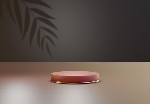 Rose gold pedestal over pastel natural background. . Trendy empty podium display for cosmetic product presentation, fashion magazine. Copy space 3d render