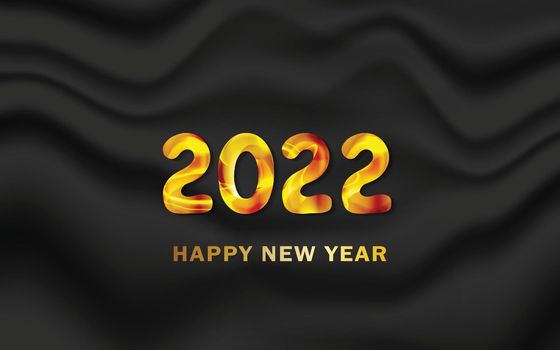 3D golden 2022 holiday decoration on grey background. Merry Christmas or happy new year design. Greeting vector card, banner, celebration concept with metallic gold text. Invitation mock up.