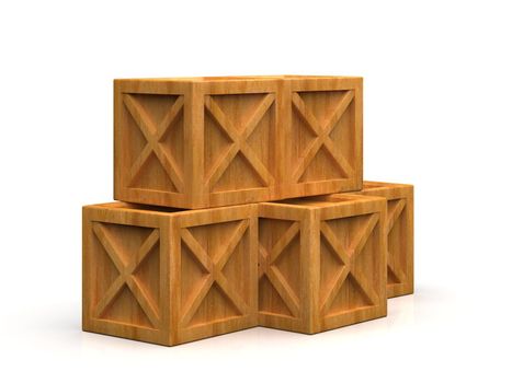 Pile of Stacked Sealed Goods Wooden Boxes, Pallet Cargo Cases Industrial Crates or Container Boxes for Storage, Logistic Transportation and Delivery, Warehouse Concept, 3d Illustration