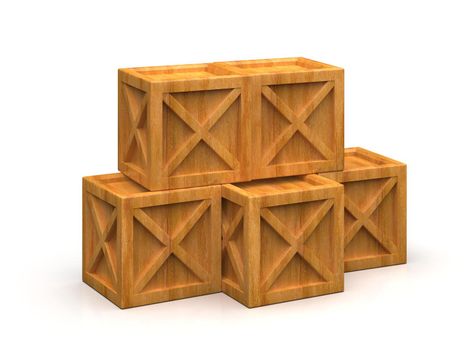 Pile of Stacked Sealed Goods Wooden Boxes, Pallet Cargo Cases Industrial Crates or Container Boxes for Storage, Logistic Transportation and Delivery, Warehouse Concept, 3d Illustration
