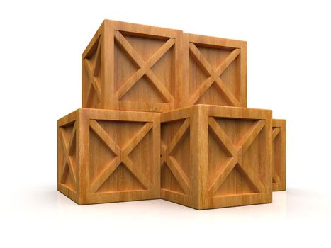 Pile of Stacked Sealed Goods Wooden Boxes, Pallet Cargo Cases Industrial Crates or Container Boxes for Storage, Logistic Transportation and Delivery, Warehouse Concept, 3d Illustration