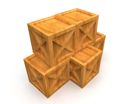 Pile of Stacked Sealed Goods Wooden Boxes, Pallet Cargo Cases Industrial Crates or Container Boxes for Storage, Logistic Transportation and Delivery, Warehouse Concept, 3d Illustration