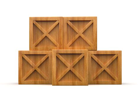 Pile of Stacked Sealed Goods Wooden Boxes, Pallet Cargo Cases Industrial Crates or Container Boxes for Storage, Logistic Transportation and Delivery, Warehouse Concept, 3d Illustration