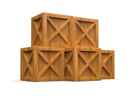 Pile of Stacked Sealed Goods Wooden Boxes, Pallet Cargo Cases Industrial Crates or Container Boxes for Storage, Logistic Transportation and Delivery, Warehouse Concept, 3d Illustration