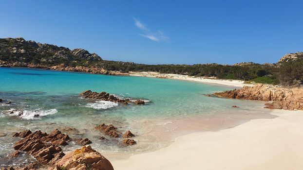 A view of the wonderful Pink Beach in Costa Smeralda, Sardinia, Italy