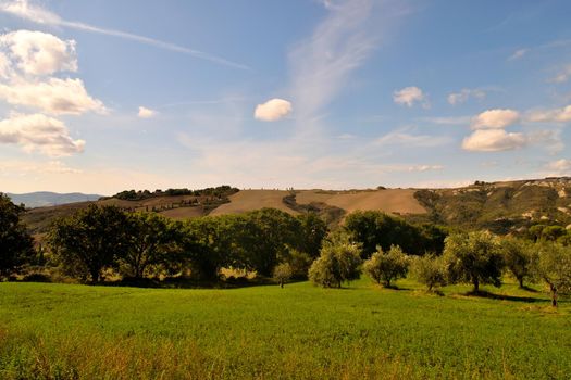 View of the beautiful Tuscan countryside with its unique colors.